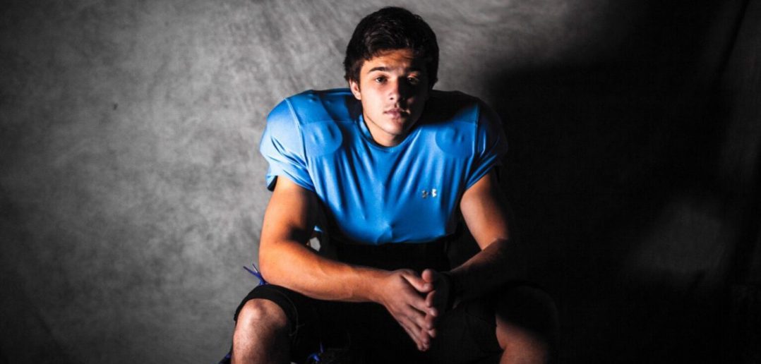 Calum Down-Jones in his newly-purchased football gear (Photo by Garrett Falke)