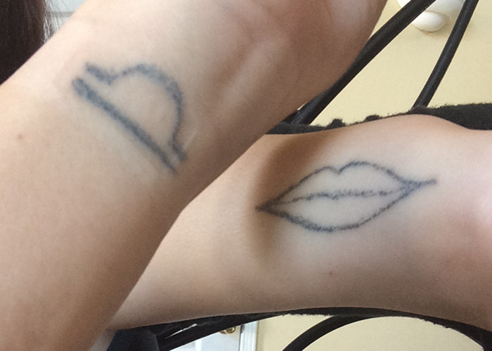 Here is a close-up of local San Clemente girls self induced tattoos.